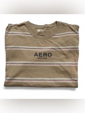 Men’s Aeropostale Tan Striped AERO New York Logo Tee